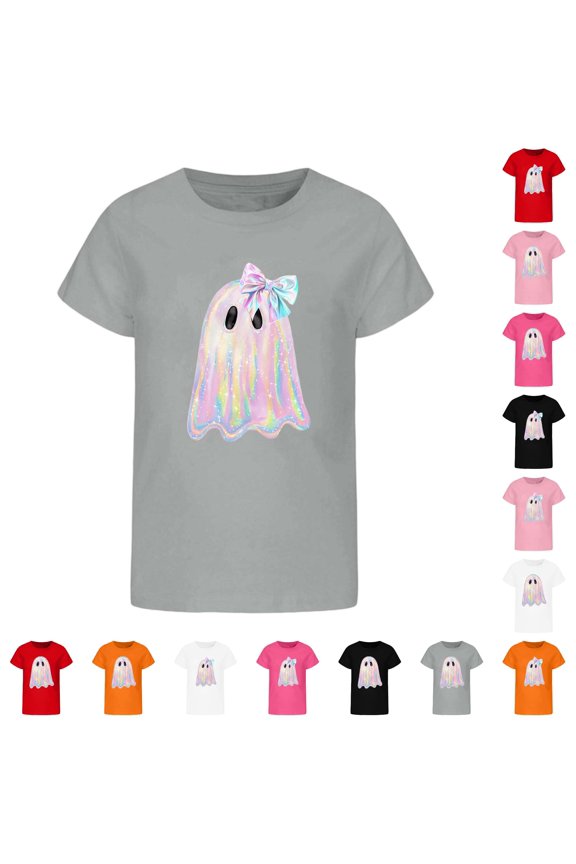 Girls Boys Toddler Halloween Tee Tops Stylish Ghost Funny Graphic Print Short Sleeve Round Neck T Shirt Party Tees For Unisex Kids Comfortable Basic Summer Fall Tshirts,B-Grey,12-13 Years