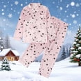 thumbnail image 1 of CUZIBR Girls Christmas Clothing Sets Cartoon Print Long Sleeve Button Loungewear Turndown Collar Top And Pants Soft Homewear Outfits For Winter Warm Dailywear Outfit,Pink,7-8 Years, 1 of 3