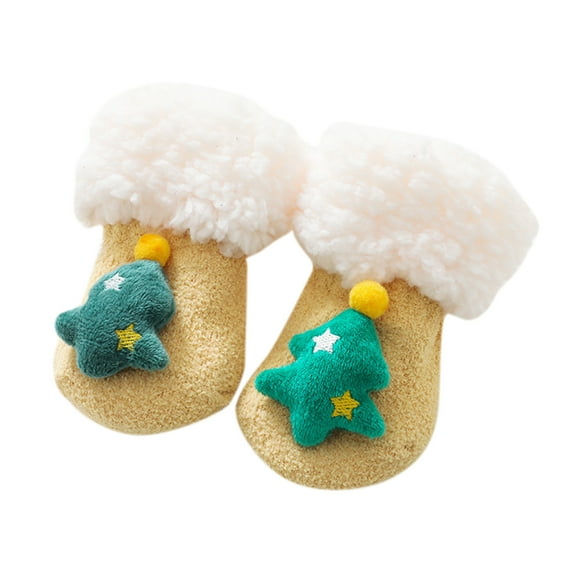 CUZIBR Girls Cozy Socks Christmas Tree Deer Cute Cartton 3D Graphic Fuzzy Thick Warm Ankle Socks Soft Sole Non Slip Shoes Floor Winter Thermal Footwear,A,0-1 Years