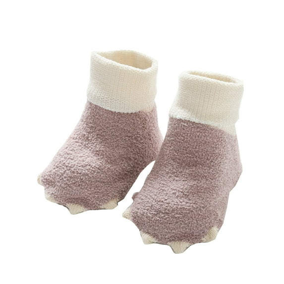 CUZIBR Girls Cozy Socks Cute Color Block Small Paws Floor Boot Socks Autumn Winter Thermal Fuzzy Comfy Soft Casual Anti Soft Slipper Socks,Pink,12 -18 Months