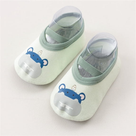 CUZIBR Girls Cozy Socks Mary Jane Slipper Socks Fuzzy Winter Thick Warm Non- Cute Cartoon Pattern Floor Socks Soft Stylish Comfy Dailywear,Mint Green,2-3 Years