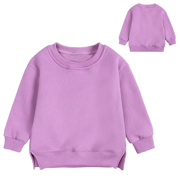 CUZIBR Girls Cute Sweatshirt Striped Long Sleeve Tunic Solid T-Shirt Loose Leisure Sweatshirt Crewneck Pullover Blouse Fashion Fashion Outwear Clothing,Purple,4-5 Years