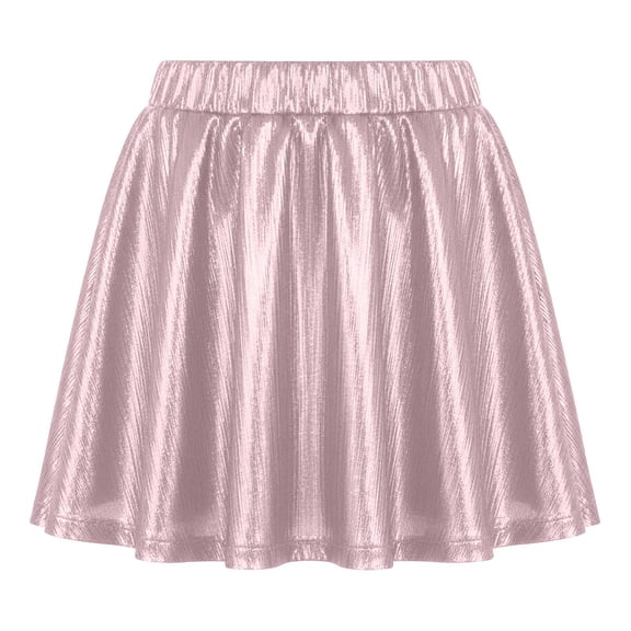 CUZIBR Girls Dance Skirt Shiny Sparkling Ruffled Elastic Waistband Flared Pleated Mini Skirts Performance Streetwear,Pink,4-5 Years
