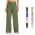 thumbnail image 1 of CUZIBR Girls Dress Pants Wide Leg Pants High Waist Pleated Button Zipper Straight Suit Trousers With Pockets Soft Casual Bottoms Holiday Vacation Travel Lightweight Dailywear,Green,6-7 Years, 1 of 7