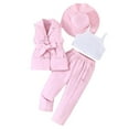 thumbnail image 1 of CUZIBR Girls Fall Jumpsuit 4 Piece Stylish Clothing Sets Sleeveless Notched Collar Bow Belt Button Vest Coats And Wide Leg Trousers Spaghetti Strap Shirt Hat Elegant Suits,Pink,8-9 Years, 1 of 5