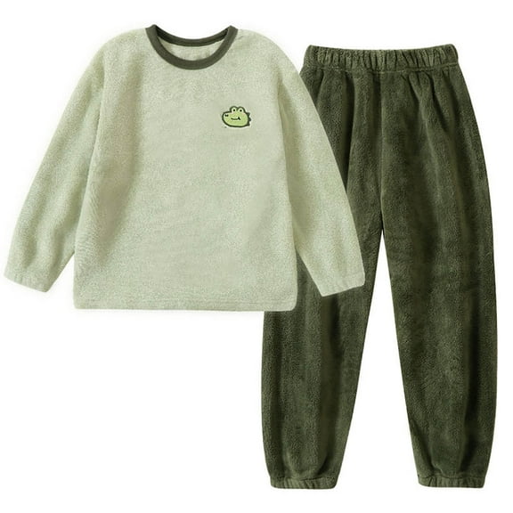 CUZIBR Girls Fall Outfit Cozy Fuzzy Thick Warm Crewneck Long Sleeve Solid Color Shirts And Trousers Comfortable Soft Casual Sweatsuits Dailywear,Green,9-10 Years