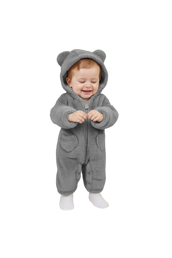 Girls Fall Outfit Jumpsuit Thick Fuzzy Wool Sleepsuit Winter Warm Hooded Long Sleeve Zipper Soft Cozy Homewear Sweatsuit Clothing Sets,Grey,9-12 Months