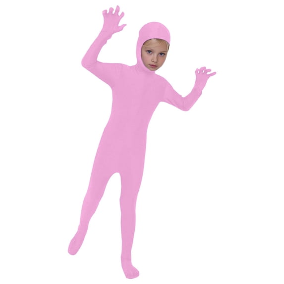 CUZIBR Girls Fall Outfit One-Piece Solid Color Romper Jumpsuit Performance Stage Show Bodysuit Tight Fitting Breathable Comfy Activity Wear,Pink,10-11 Years