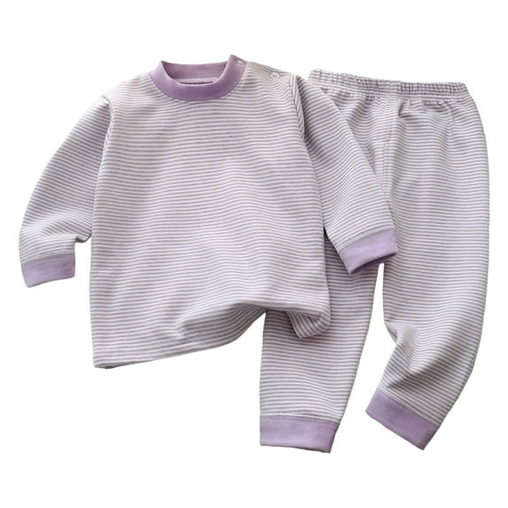 CUZIBR Girls Fall Outfit Thermal Underwear Suit Winter Warm Long Sleeve Striped Loungewear Soft Base Layer Comfy Homewear Fall Winter Girls Outfits,Purple,3-6 Months