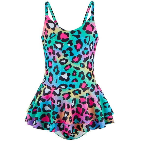CUZIBR Girls Fashionable One Piece Swimsuit Backless Round Neck Cross Strap Plaid Print Swimwear With Tiered Pleated Tutu Skirt Onesize Comfy Soft Stylishsummer Beachwear,Blue,5-6 Years
