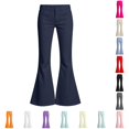 thumbnail image 1 of CUZIBR Girls Flare Pants Casual Solid Color Stretch Button Zipper Fly Bell Bottom Trousers For School Party Daily Casual Fashion Formal Denim Bottoms ,Navy,7-8 Years, 1 of 7