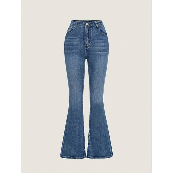 CUZIBR Girls Flared Jeans Pants Trendy Skinny Solid Color High Waist Long Bell Bottom Stretch Denim Trousers Fashion Relaxed Fit Streetwear,Dark Blue,10-12 Years