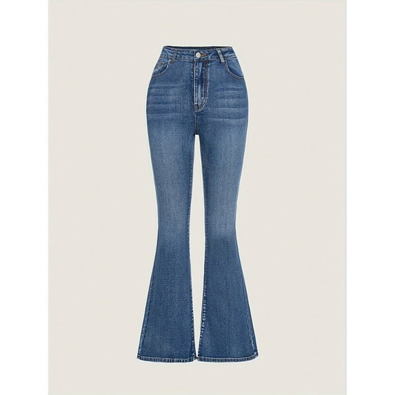 CUZIBR Girls Flared Jeans Pants Trendy Skinny Solid Color High Waist Long Bell Bottom Stretch Denim Trousers Fashion Relaxed Fit Streetwear,Dark Blue,5-6 Years