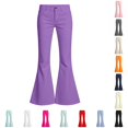 thumbnail image 1 of CUZIBR Girls Flared Pants High Waist Solid Color Classic Bell Bottom Stretch Casual Streetwear Trousers With Front Pockets For Kids Back To School Fashion Bottoms,Purple,11-12 Years, 1 of 6