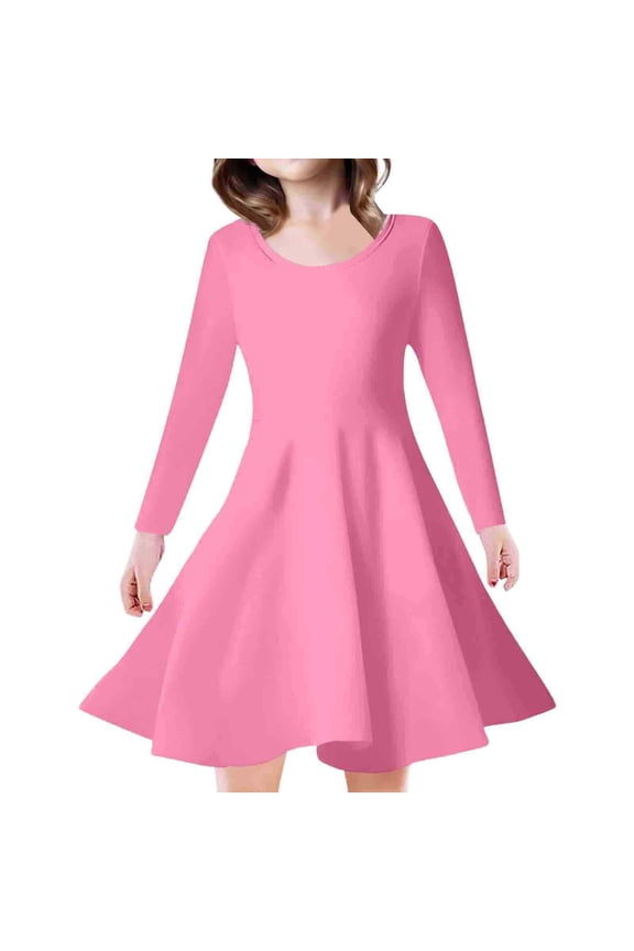Girls Floral Dress Summer Breathable Long Sleeve Ruffled Tiered High Waist Flutter Sleeves Crewneck Casual Summer Dresses For Toddler Youth Beach Holiday Flowy Outfits,Pink,6-7 Years