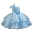 thumbnail image 1 of CUZIBR Girls Formal Dresses Sleeveless One-Shoulder Spaghetti Strap Stylish Sequins Bid Bow Mesh Tutu Maxi Dress For Toddle Princess Gown Wedding Party Fall Dress,Sky Blue,18-24 Months, 1 of 4