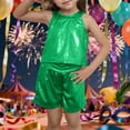 thumbnail image 1 of CUZIBR Girls Funny Shirts Shiny Sequin Crop Top Sleeveless Round Neck Dance Wear Performance Party Glitter Solid Short Tee Soft Fall Clothes,Green,8-9 Years, 1 of 4