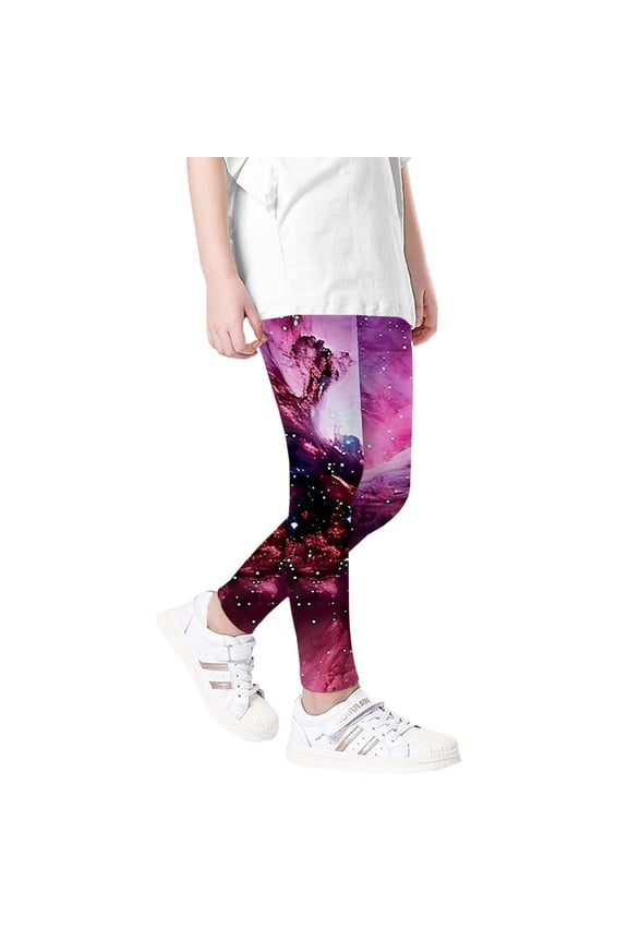 Girls Galaxy Print Athletic Leggings Comfortable Space Themed Casual Tights For Active Wear Leisure Dailywear For Toddler