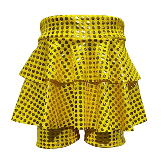 CUZIBR Girls Glitter Tiered Mini Skirts Sequin Tiered Ruffle Hem High Waist Shiny Sparkly Party Performance Dance Skirt Dailywear,Gold,10-11 Years