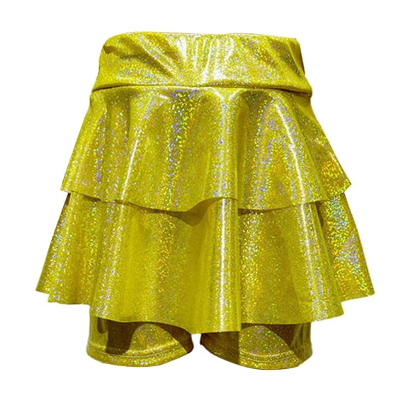 CUZIBR Girls Glitter Tiered Mini Skirts Sequin Tiered Ruffle Hem High Waist Shiny Sparkly Party Performance Dance Skirt Dailywear,Gold,120