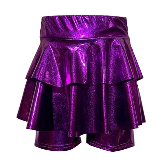 CUZIBR Girls Glitter Tiered Mini Skirts Sequin Tiered Ruffle Hem High Waist Shiny Sparkly Party Performance Dance Skirt Dailywear,Purple,8-9 Years