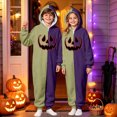 thumbnail image 1 of CUZIBR Girls Halloween Onesie Pajamas Kids Boys Hooded Plush Pumpkin Pajama Patchwork Zip Up Long Sleeve Jumpsuit Loungewear Cute Homewear,Purple,5-6 Years, 1 of 4