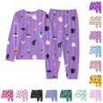 thumbnail image 1 of CUZIBR Girls Halloween Pajamas Outfits Sets Colorful Cartoon Ghost Star Cartoon Print Long Sleeve Crew Neck Top Pants Comfortable Casual Loungewear Kids Homewear,K-Purple,3Y, 1 of 4