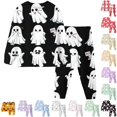 thumbnail image 1 of CUZIBR Girls Halloween Pajamas Sets Outfits Full Print Ghost Spider Pumpkin Witch Hat Long Sleeve Crew Neck Top Elastic Waist Trousers 2 Pieces Sleepwear Loungewear,Black-B,2Y, 1 of 4
