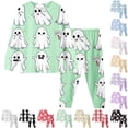 thumbnail image 1 of CUZIBR Girls Halloween Pajamas Sets Outfits Full Print Ghost Spider Pumpkin Witch Hat Long Sleeve Crew Neck Top Elastic Waist Trousers 2 Pieces Sleepwear Loungewear,Light Green-B,7Y, 1 of 4