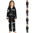 thumbnail image 1 of CUZIBR Girls Halloween Pajamas Sets Skull Bat Ghost Spider Web Moon Star Print Comfort Cozy Lapel Button Long Sleeve Top Long Pants Two Piece Soft Loungewear Relaxed Nightwear ,Black-4,11-12 Years, 1 of 2