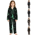 thumbnail image 1 of CUZIBR Girls Halloween Pajamas Sets Skull Bat Ghost Spider Web Moon Star Print Comfort Cozy Lapel Button Long Sleeve Top Long Pants Two Piece Soft Loungewear Relaxed Nightwear ,Black-5,7-8 Years, 1 of 4