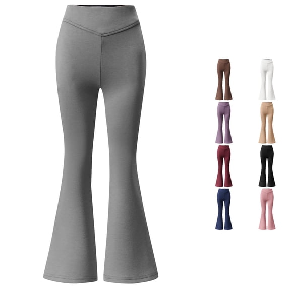 CUZIBR Girls High Waist Flare Leggings Soft Stretch Solid Color Full Length Bell Bottom Athletic Trousers Casual Running Yoga Kids Back To School Bottoms,Grey,11-12 Years
