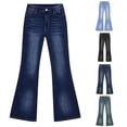 thumbnail image 1 of CUZIBR Girls High Waist Flared Denim Jeans Vintage Stretch Jeans Classic Pocket Button Zipper Closure Washed Casual Fashionable Trousers For Kids Streetwear,Dark Blue,10-12 Years, 1 of 5
