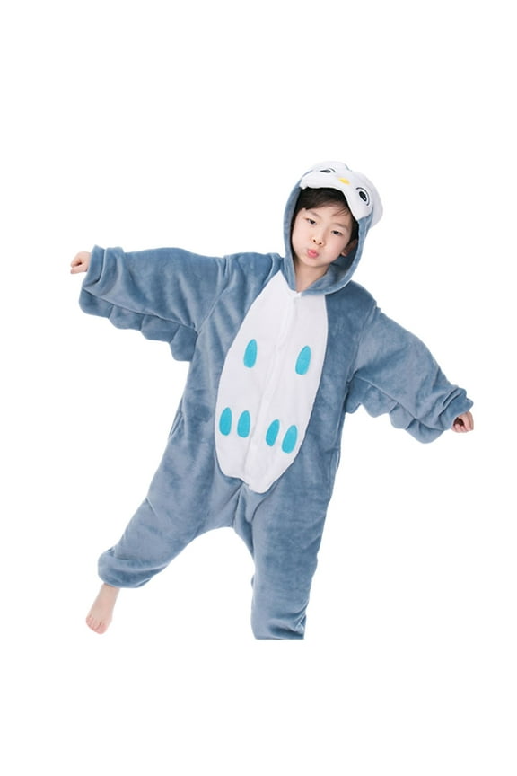 Girls Holiday Outfits Cartoon Animals Character Jumpsuit Hooded Long Sleeve Zipper Up Fuzzy Winter Thermal Soft Boys' Clothing Sets,Light Blue,4-5 Years