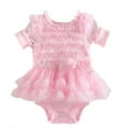thumbnail image 1 of CUZIBR Girls Holiday Outfits Short Sleeve Lace Ruffles Tutu Skirt Romper With Headband Princess Dress Wear Fashion Jogging Sets,A,0-3 Months, 1 of 6