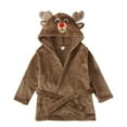thumbnail image 1 of CUZIBR Girls Holiday Outfits Winter Warm Thick Fuzzy Hooded Towel Robe Cartoon Pattern Plush Bathrobe With Pockets Belt Thermal Night Wear Sleeping Wear Sets,Brown,4-5 Years, 1 of 6