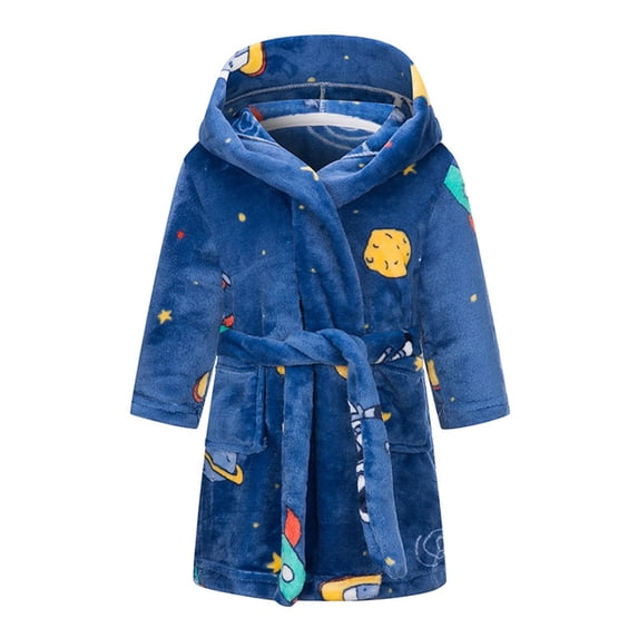 CUZIBR Girls Holiday Outfits Winter Warm Thick Fuzzy Hooded Towel Robe Cartoon Pattern Plush Bathrobe With Pockets Belt Thermal Night Wear Sleeping Wear Sets,A,5-6 Years