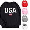 thumbnail image 1 of CUZIBR Girls Hoodies Sweatshirts Casual USA American Flag Print Crewneck Long Sleeve Loose Fit Pullover Top For Everyday Outdoor Activities Holiday Daily Wear,Black,9-10 Years, 1 of 3