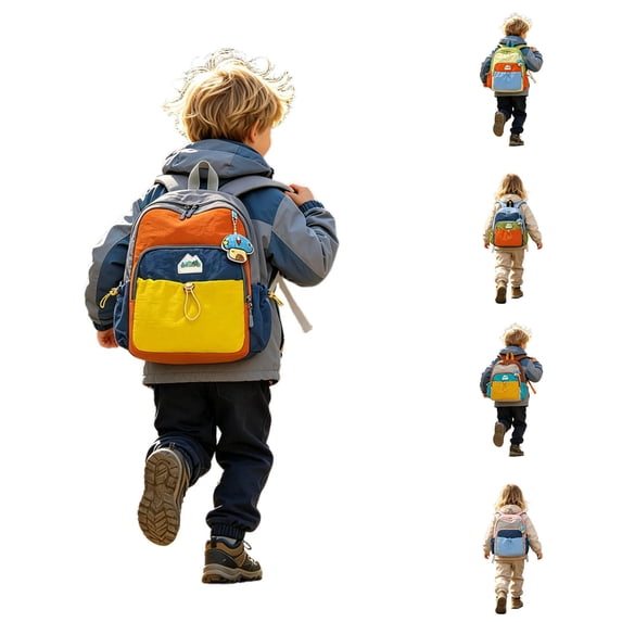 CUZIBR Girls Kids Backpack Color Block Drawstring Front Pocket Cute Cartoon Print Adjustable Breathable Shoulder Straps Daypack For Toddler Preschool Travel Daily Use