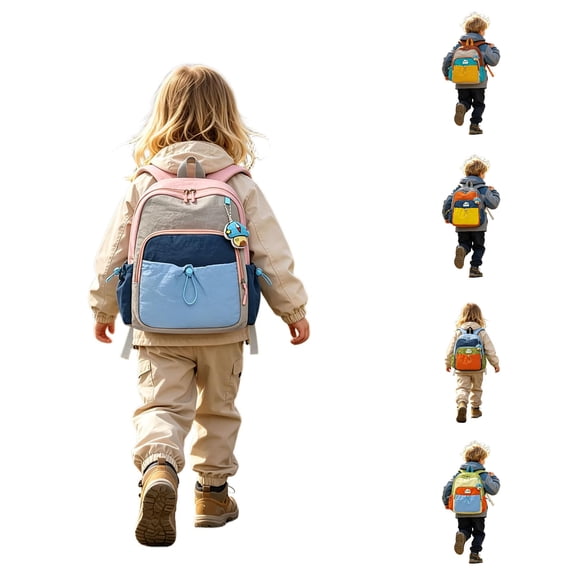 CUZIBR Girls Kids Backpack Color Block Drawstring Front Pocket Cute Cartoon Print Adjustable Breathable Shoulder Straps Daypack For Toddler Preschool Travel Daily Use