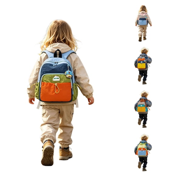 CUZIBR Girls Kids Backpack Color Block Drawstring Front Pocket Cute Cartoon Print Adjustable Breathable Shoulder Straps Daypack For Toddler Preschool Travel Daily Use