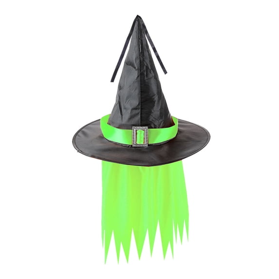 CUZIBR Girls Kids Pointed Witch Hat With Belt Buckle Tassel Mesh Halloween Cosplay Party Accessory For Kids Dress-Up Accessories,Green-1,One Size