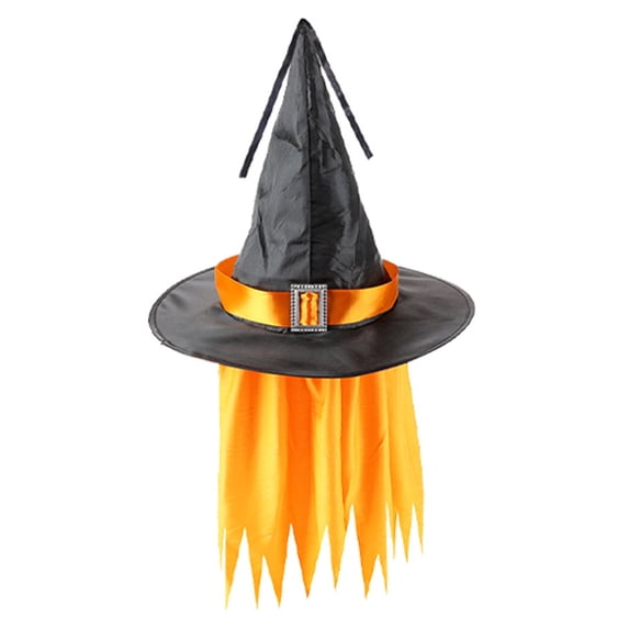 CUZIBR Girls Kids Pointed Witch Hat With Belt Buckle Tassel Mesh Halloween Cosplay Party Accessory For Kids Dress-Up Accessories,Orange-1,One Size