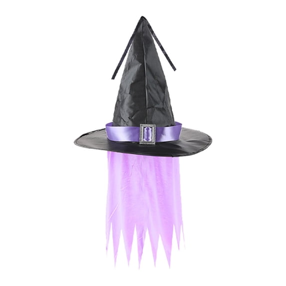 CUZIBR Girls Kids Pointed Witch Hat With Belt Buckle Tassel Mesh Halloween Cosplay Party Accessory For Kids Dress-Up Accessories,Purple-1,One Size