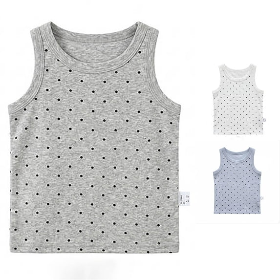 CUZIBR Girls Kids Polka Dot Sleeveless Tank Top Round Neck Basic Undershirt Summer Layering Vest For Toddler Home Sleep Casual Soft Lightweight Daily Wear,Light Gray,5-6 Years