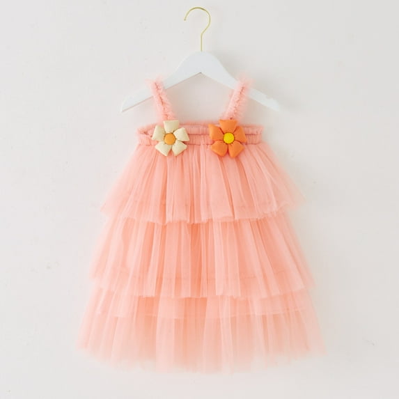 CUZIBR Girls Kids Sleeveless Tutu Sequin Dress A-Line Spaghetti Strap Sparkly Ruffle Tiered Elastic Square Collar Carnival Party Rainbow Princess Wedding Dresses Ruched Sundress,Light Pink,5-6 Years