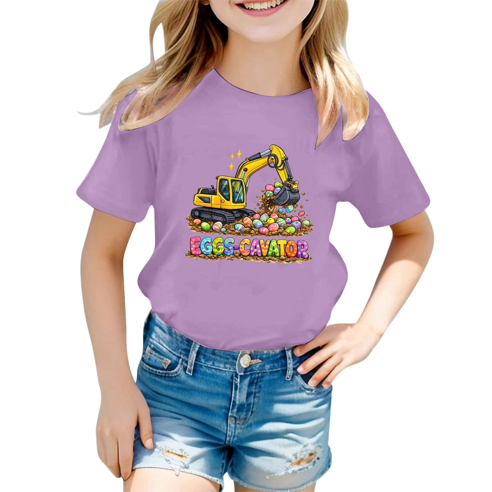 CUZIBR Girls Kids Tops Shirts Short Sleeve Easter Bunny Letter Print ...