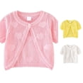 thumbnail image 1 of CUZIBR Girls Knit Cardigan Baby Hollow Knit Short Sleeve Heart Pattern Button Scalloped Edge Lightweight Summer Beach Breathable Fashionable Top,Pink,4-5 Years, 1 of 9