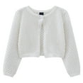 thumbnail image 1 of CUZIBR Girls Knit Cardigan Long Sleeve Solid Color Open Front Sweater Lightweight Lace Round Neck Button Crop Casual Soft Loose Fit Fall Coat,White,3-4 Years, 1 of 8