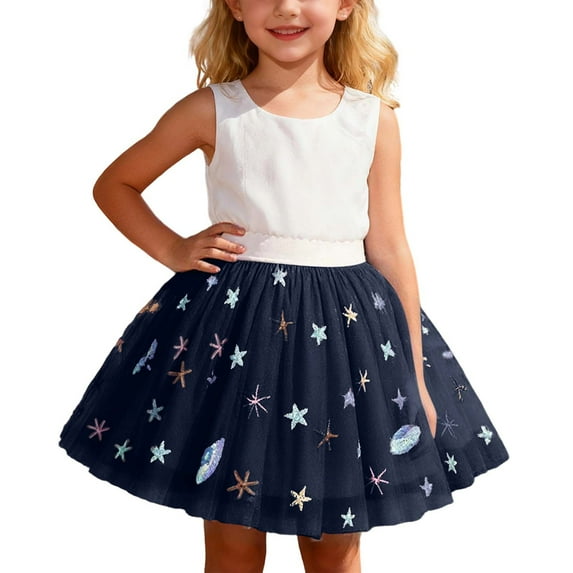 CUZIBR Girls Lace Tutu Skirt Solid Color Fish Pattern Sparkly Sequins Ruffled Stylish Elegant Carnival Celebration Party Performance Ballet Dancewear,Blue,9-10 Years